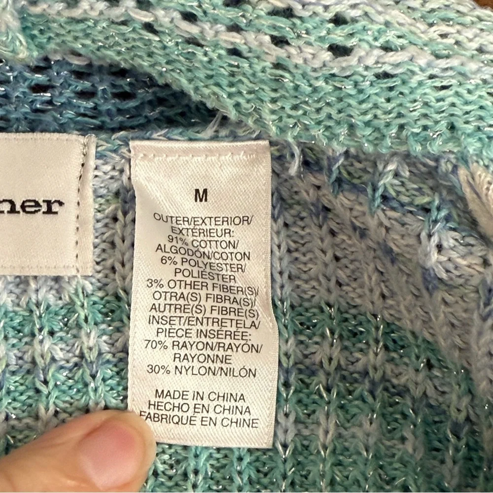 Alfred Dunner Aqua Knit Cardigan M | Open Front Layered Sweater Set Spring - Picture 6 of 8